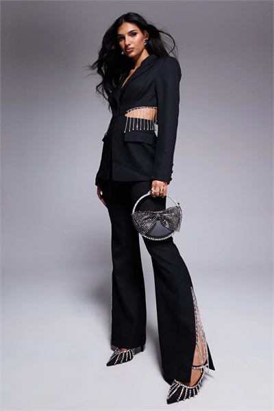 Брюки клеш с бахромой из страз co-ord артикул 136286490