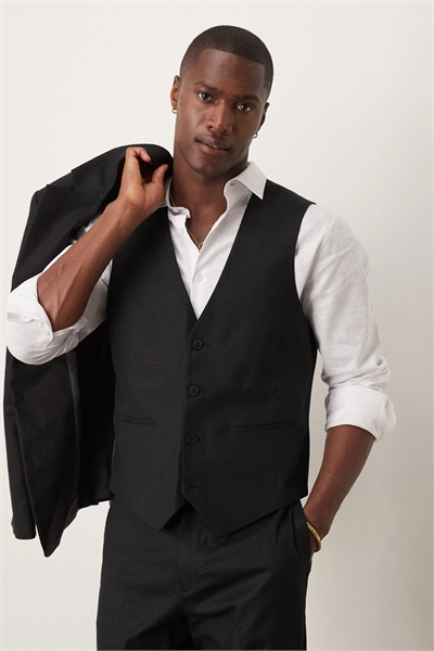 Жилет из смешанного льна приталенного покроя артикул 138518688