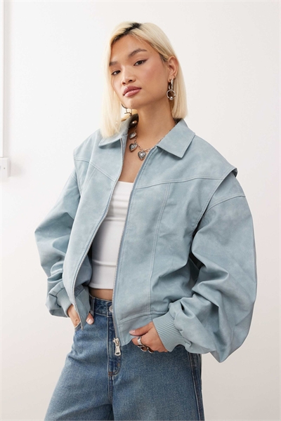 Эксклюзивная бомбер-куртка из кожи с эффектом «Vista» и контрастной отстрочкой артикул 149423084