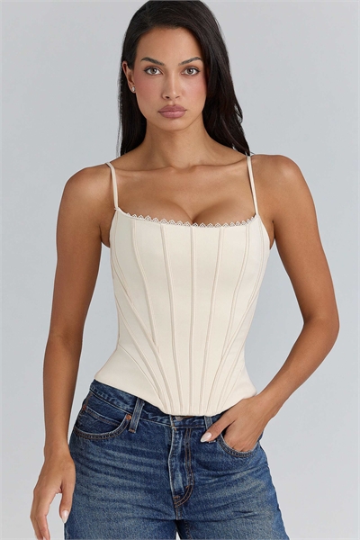 Кремовый атласный корсет-топ от Cadie артикул 155526837