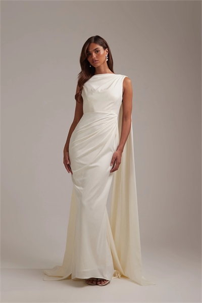 Свадебное платье с V-образным вырезом, драпированной спинкой и шарфом артикул 152426734