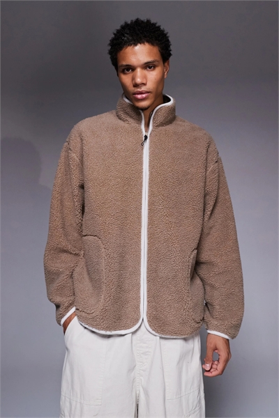 Свободная кофта с воротником-воронкой и застежкой-молнией, с окантовкой артикул 146925173