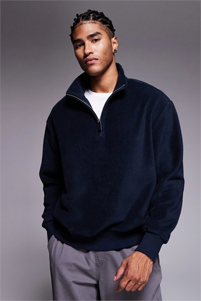 Свободная флисовая кофта с воротником-воронкой и четвертью молнии артикул 146958769