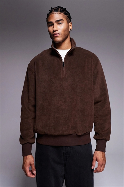 Свободная флисовая кофта с воротником-воронкой и четвертью молнии артикул 146925170