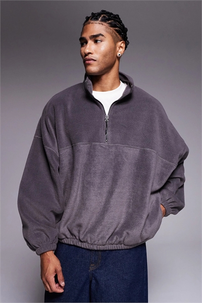 Свободная флисовая толстовка прямого кроя с воротником-воронкой и застежкой-молнией на четверть длины артикул 146924843