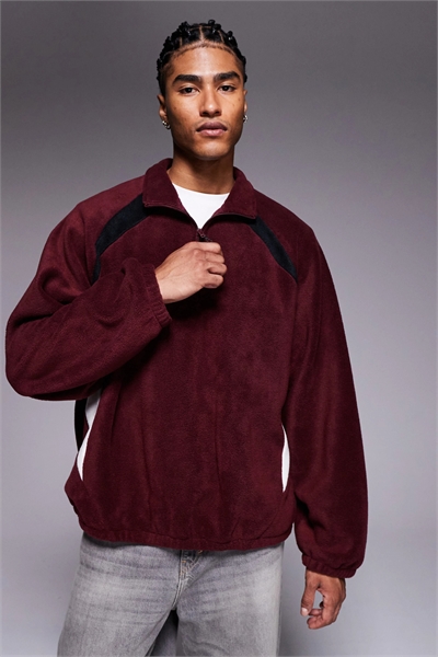 Флисовая толстовка с воротником-воронкой, застежкой-молнией на четверть длины и рукавами реглан, выполненная в стиле «экстремальный оверсайз» артикул 146925232