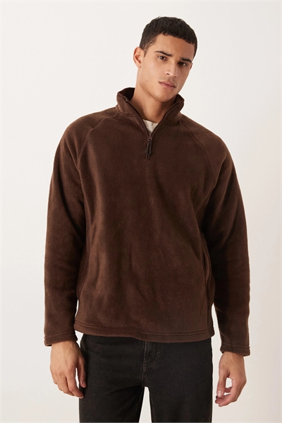 Свободная флисовая кофта с воротником-воронкой и четвертью молнии артикул 146925320