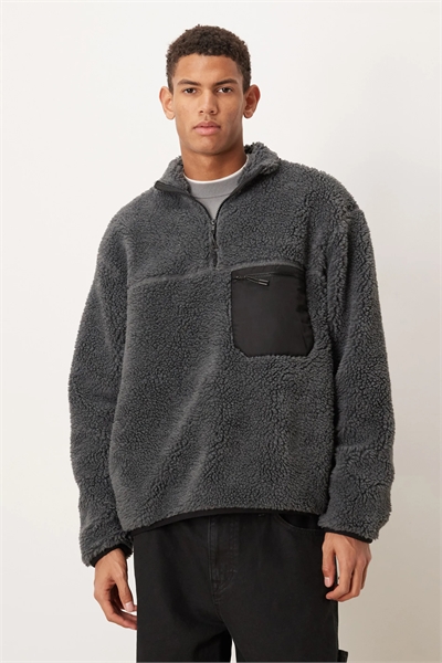 Свободная флисовая кофта с четвертью молнии и карманом артикул 150227830