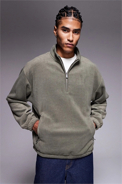 Флисовая толстовка с воротником-воронкой и застежкой-молнией на четверть длины в стиле «экстремальный оверсайз» артикул 146906466