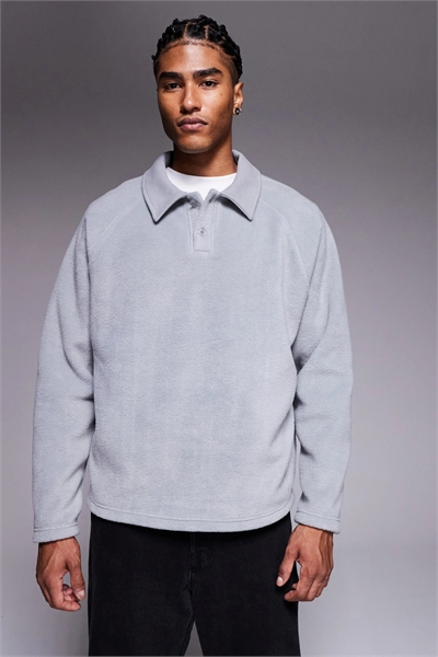 Свободная флисовая толстовка с ребристым воротником артикул 146898117