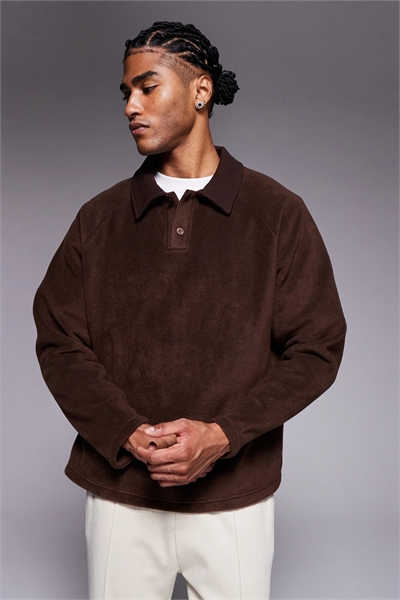 Свободная флисовая толстовка с ребристым воротником артикул 146925172