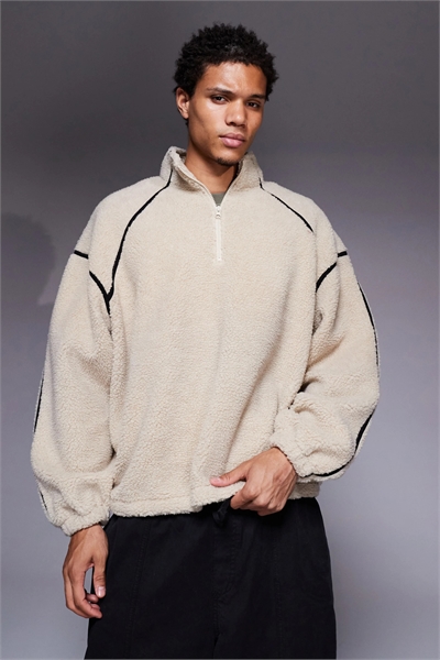 Свободная флисовая толстовка с воротником-воронкой и окантовкой артикул 146906103