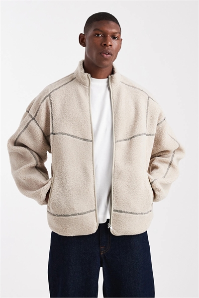 Флисовая кофта с высоким воротником, на молнии и контрастной строчкой артикул 151105096