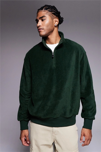 Свободная флисовая кофта с воротником-воронкой и четвертью молнии артикул 146925317