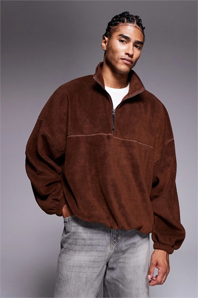 Флисовая толстовка с воротником-воронкой и застежкой-молнией на четверть длины в стиле «экстремальный оверсайз» артикул 146925275