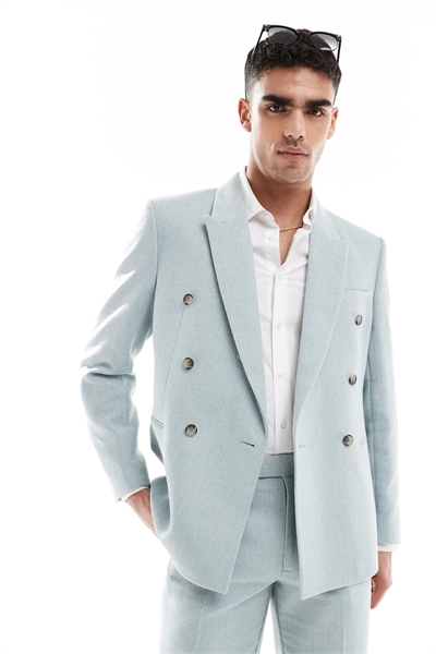 Пиджак классического кроя с двумя рядами пуговиц из смешанной шерсти артикул 140438579