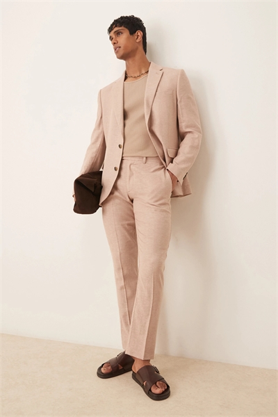 Узкие брюки из льна с узором «елочка» артикул 144639839