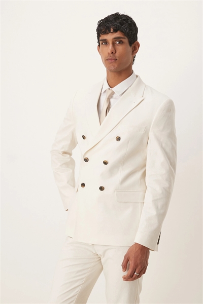 Пиджак приталенного кроя с двойной застежкой из смешанного льна артикул 139538525