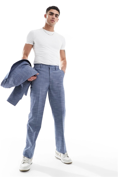 Брюки костюма с прямыми брючинами под льняной вид артикул 139623162