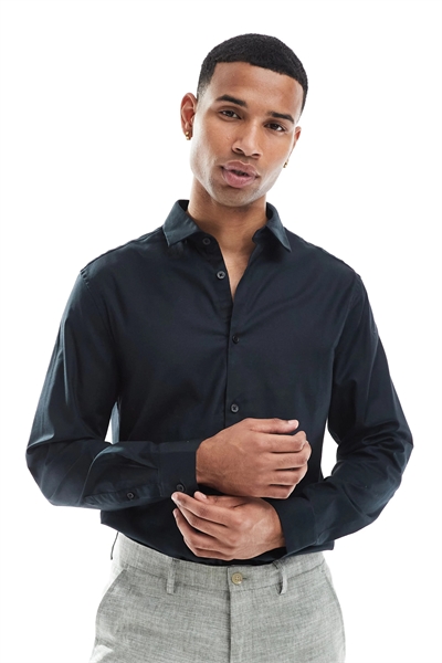 Рубашка из гладкой ткани с диагональным переплетением, не требующая глажки, прямой крой артикул 141218653