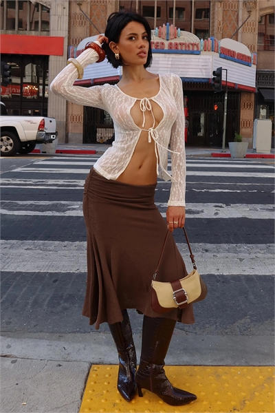 Юбка средней длины с низкой талией и рюшами в стиле Льюиш артикул 153364476