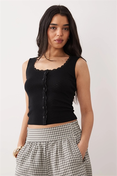 Жилет с пуговицами из ткани «пуантель» и кружевной отделкой артикул 152384834