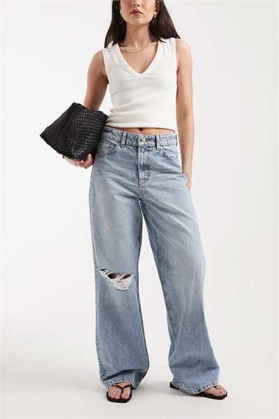 Джинсы «папа» с широкими брючинами артикул 154603766