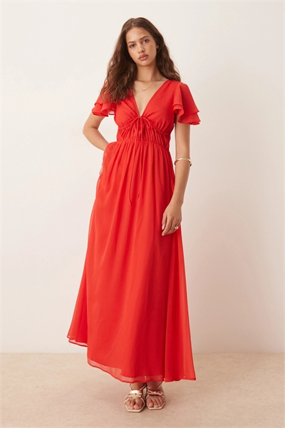 Макси-платье с V-образным вырезом, рукавами «ангел» и вырезами артикул 147327400