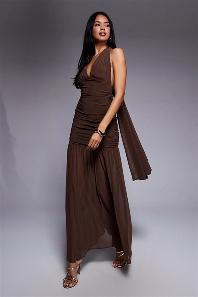 Макси-платье с завязками на шее и открытой спиной артикул 151217731