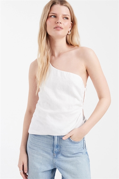 Топ из льна с асимметричными плечами артикул 154606942