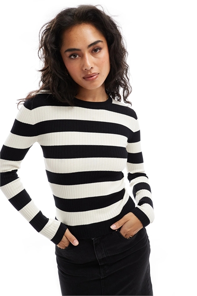 Свитер с круглым вырезом и полосками артикул 135850829