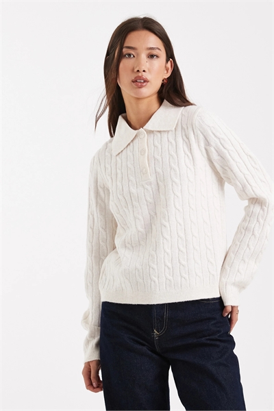 Свитер-поло с косой вязкой артикул 151897193