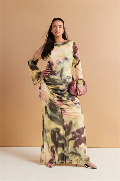 ASOS DESIGN — макси-платье Curve с длинными рукавами из сетчатого материала и двойным завязыванием сзади артикул 145749332