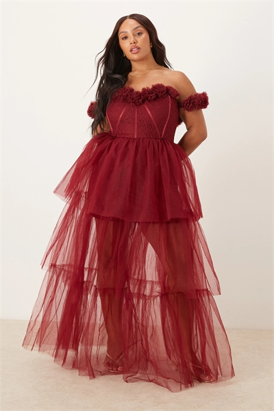 Макси-платье из тюля с розетками и корсетом артикул 149851948