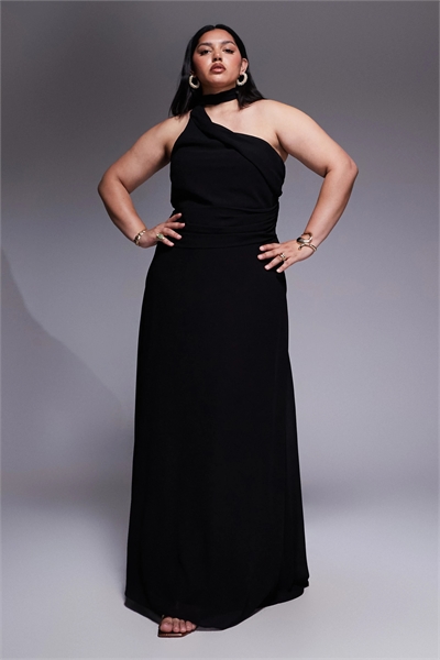 Платье макси с плечевым шарфом и высоким вырезом артикул 150149793