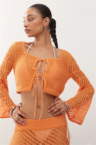 Кардиган с завязками спереди, связанный крючком co-ord артикул 140413137