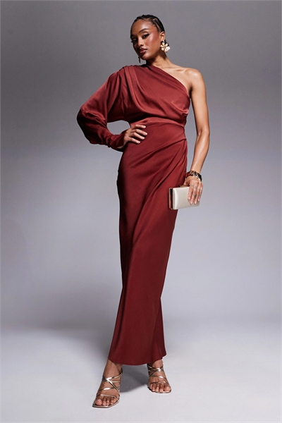 ASOS DESIGN — длинное атласное платье-макси на одном плече для высоких девушек артикул 141638752