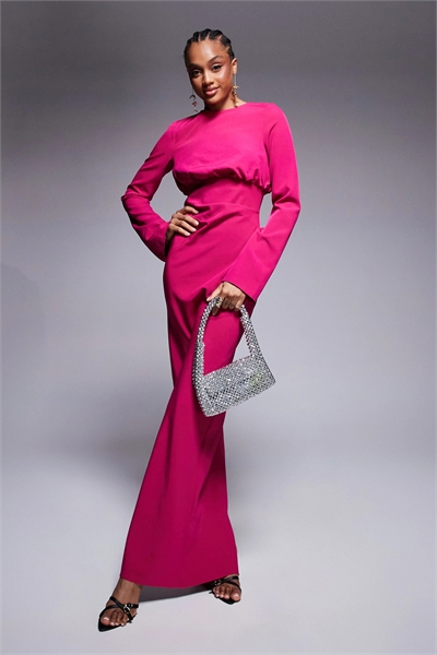 ASOS DESIGN — Макси-платье длинного кроя с длинными рукавами и сборками на груди артикул 141706696