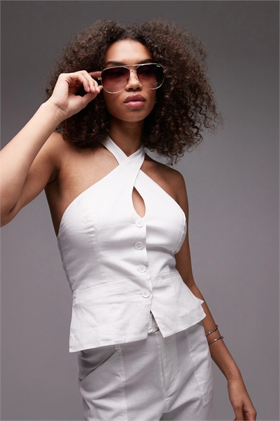 Льняной топ с завязками на шее co-ord артикул 140393886