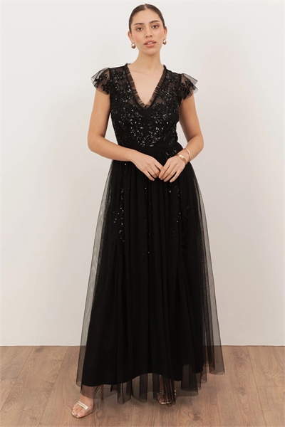 Макси-платье с открытой спиной и декоративными элементами артикул 154717491