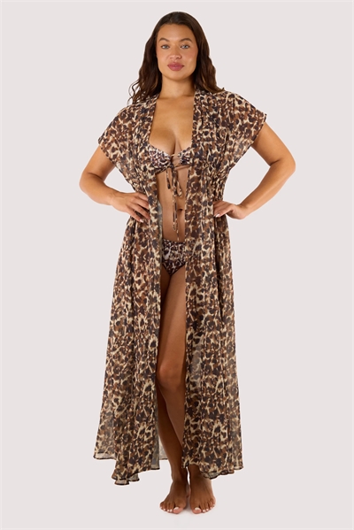 Длинный пляжный кафтан Zarah из жоржет с животным принтом артикул 153063579