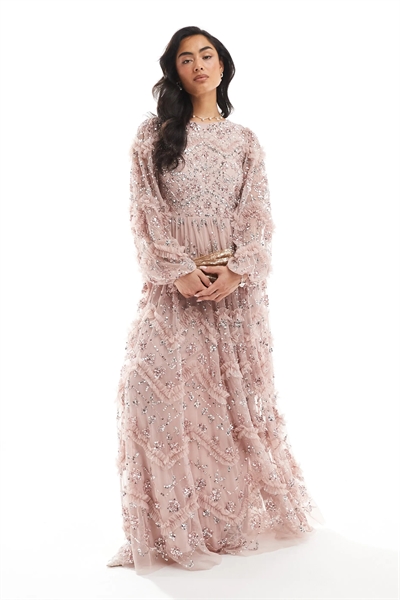 Макси-платье с рукавами-буфантами и декоративными элементами артикул 145686498