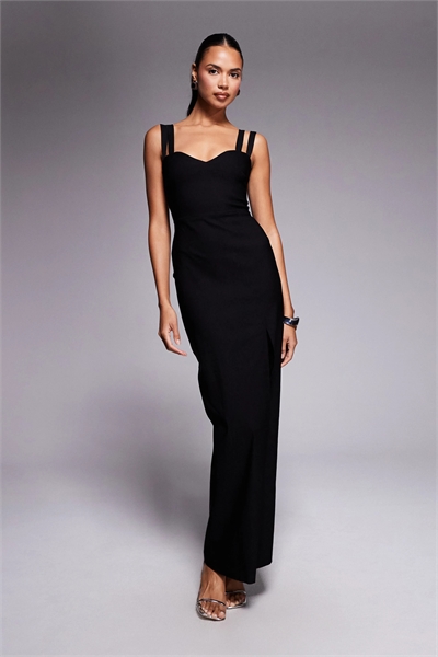 Макси-платье из бенгалина с бретелями и вырезом «сердце» артикул 150936810