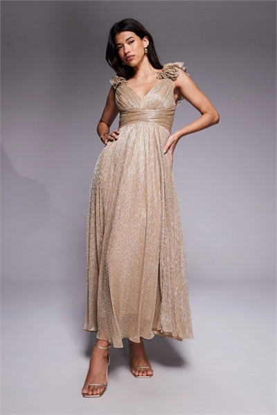 Платье средней длины с рюшами на плечах и плиссировкой артикул 149852153