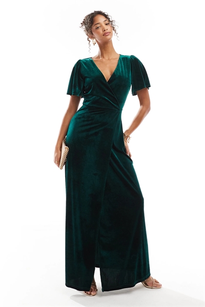 Макси-платье для подружки невесты из искусственного бархата с эффектом запаха артикул 139971782