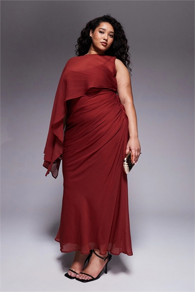 ASOS DESIGN Curve: макси-платье с накладными рукавами и драпированной юбкой артикул 153082703
