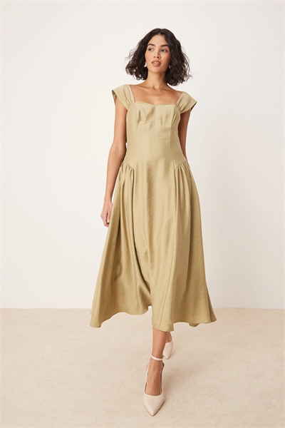 Платье-миди из руа с бретелями в виде бантиков артикул 142400054