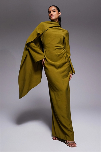 Макси-платье с длинными рукавами и шарфовым элементом артикул 151257614