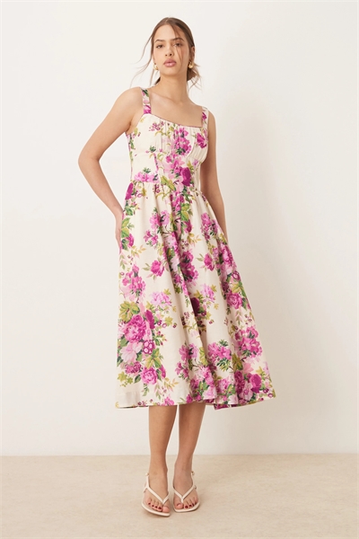 Платье-миди А-силуэта с бретелями и корсетной вставкой артикул 141795337