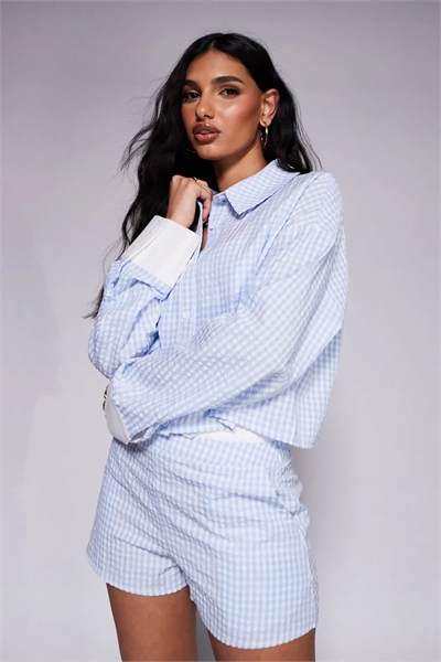 Эксклюзивная укороченная рубашка с пуговицами спереди и контрастными манжетами из ткани с высоким содержанием хлопка co-ord артикул 140075363